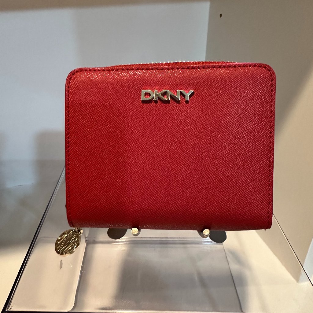 New Dkny Red Leather Zipper Wallet Nwot